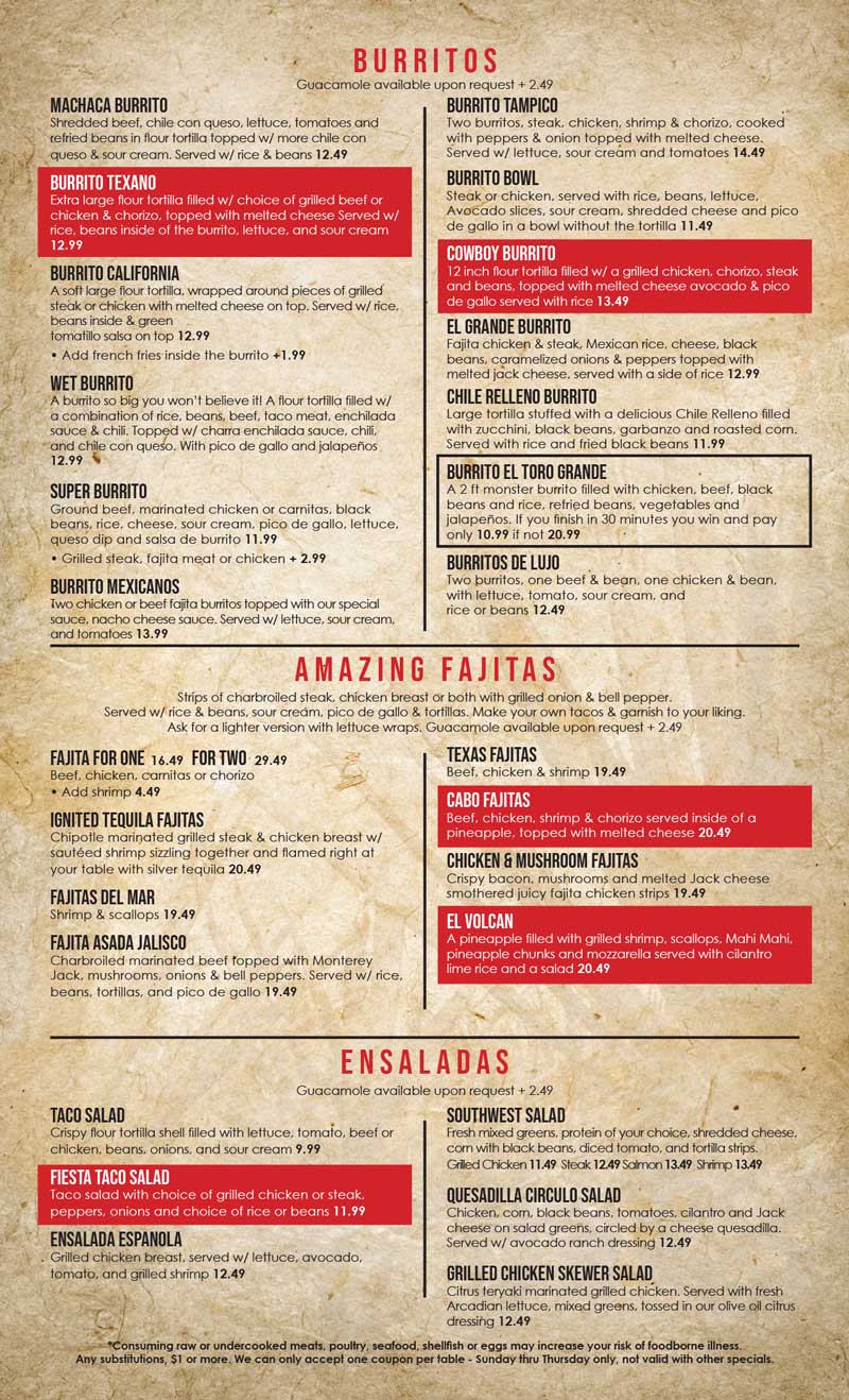 Jose Tequilas Authentic Mexican Cuisine Jose Tequilas Menu