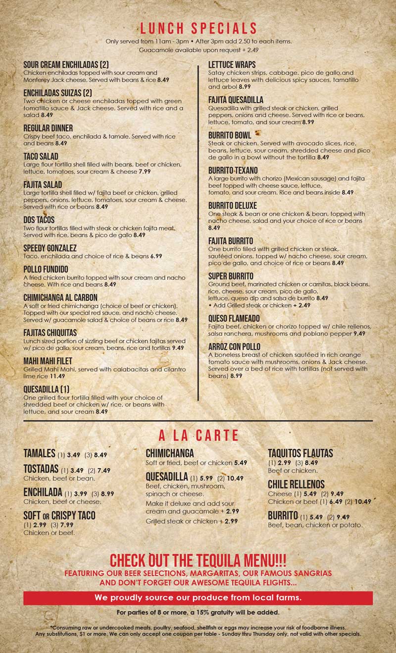 Jose Tequilas Authentic Mexican Cuisine Jose Tequilas Menu