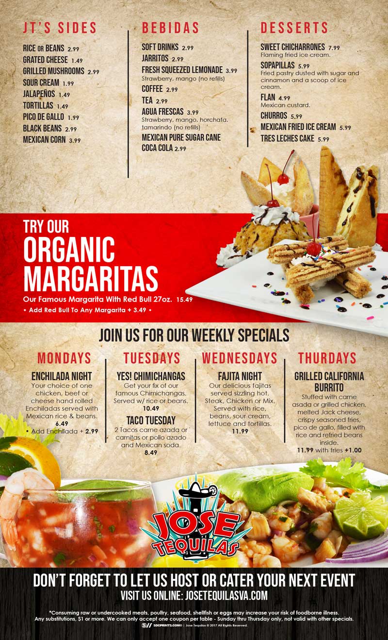 Jose Tequilas Authentic Mexican Cuisine Jose Tequilas Menu